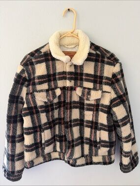 Levi's Cream, Black & Pink Plaid Sherpa Jacket